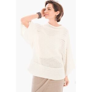 Black Label by Chico’s Womens Ivory Open Weave Boxy Knit Top Dolman Sleeve L/XL